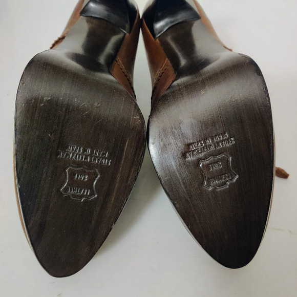 STUART WEITZMAN Leather Oxford Heel Booties 10 Brown Brogue Platform Lace-up New - Picture 8 of 14